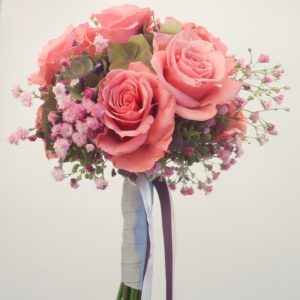 bruidsboeket biedermeier rozen roze Ijsselstein